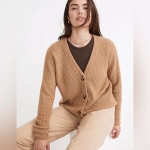 Madewell Heather Toffee Cameron Ribbed Cardigan Sweater in Coziest Yarn Medium